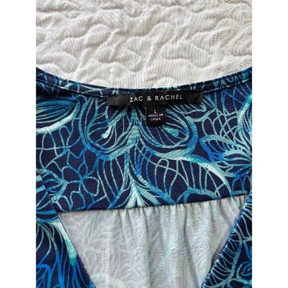 Zac & Rachel Blue Floral Print Vneck Flowy Blouse size large - Picture 2 of 5